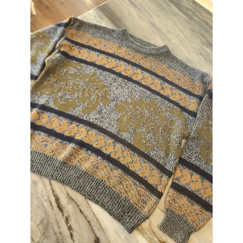 Vintage Saturdays Mens Medium Abstract Floral Geometric Knit Sweater Grandpacore